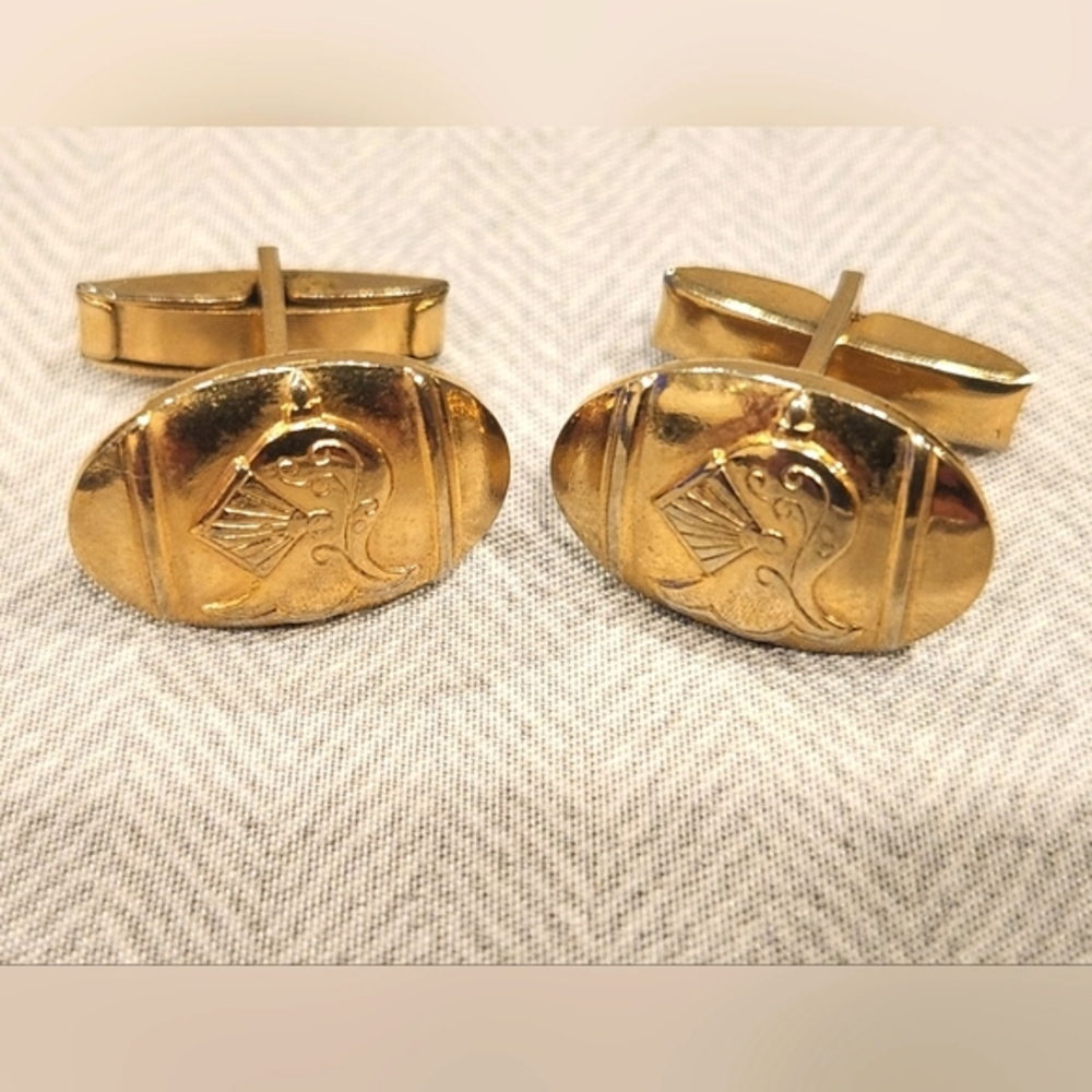 Medieval Knight's Helmet Gold Tone‎ Cufflinks Vintage